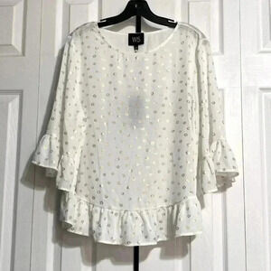 W5 white & gold smock top blouse shirt